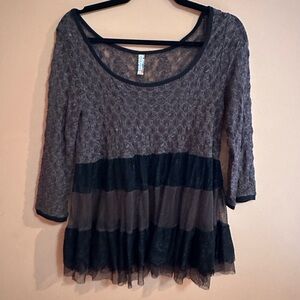 Free People Elegant Black and Gray Lace Top